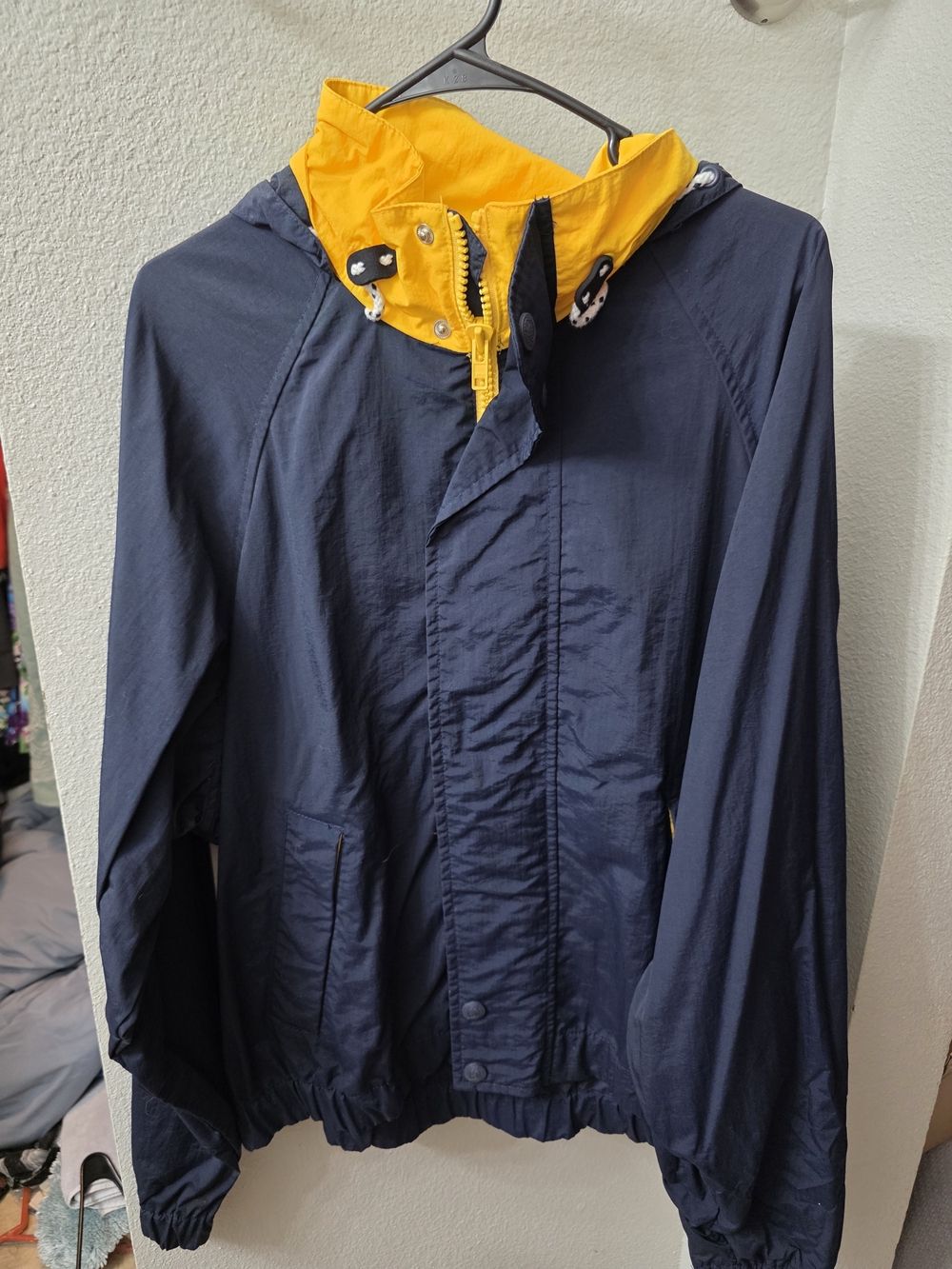 Tommy Hilfiger Navy and Yellow Hooded Windbreaker Jacket